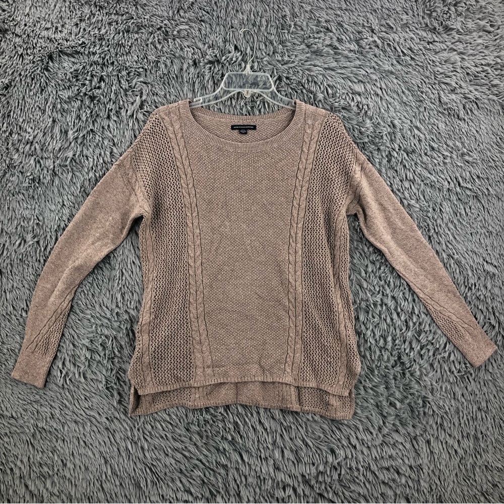 American Eagle Outfitters Sweater Womens Small Taupe Wool Blend Cable Knit